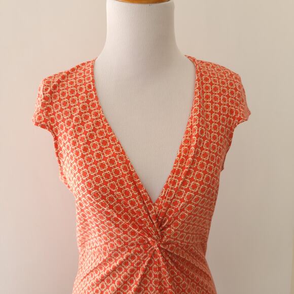 J. McLaughlin Silk Twist Front Dress Short Sleeve Orange Geometric Small - Picture 3 of 11